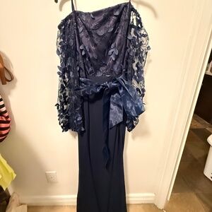 Navy Off Shoulder Evening Gown